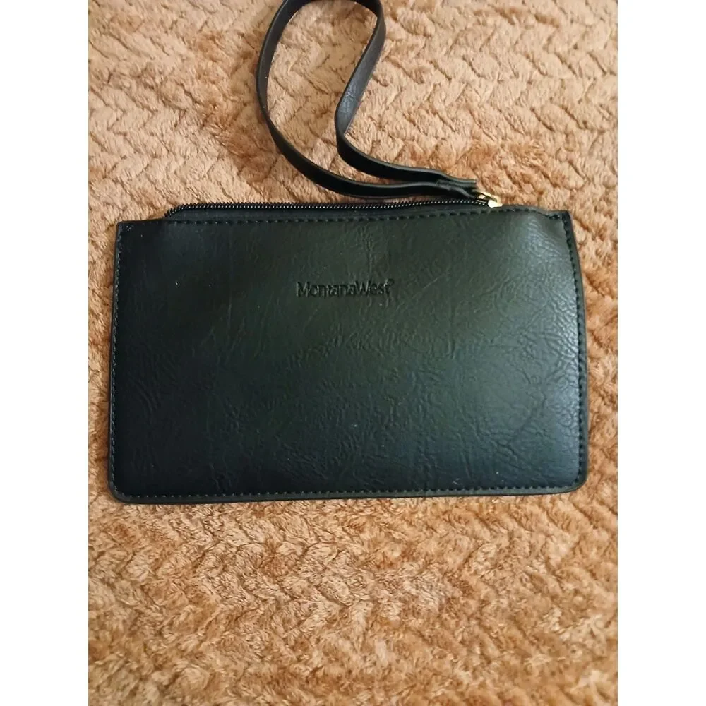 Montana West Black Wristlet Wallet Triple Zip Clutch Organizer New